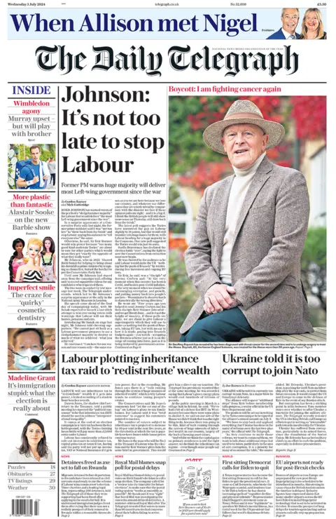 The headline in the Telegraph reads: "Johnson: It's not too late to stop Labour".
