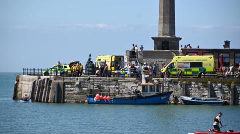Ambulance crews at Margate Harbour Arm