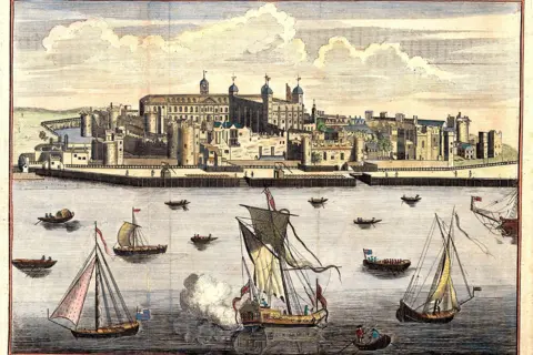 British Library Old engraving of ships and boats on the River Thames