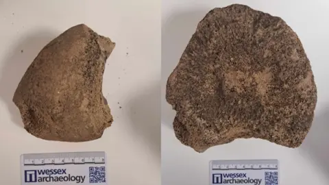 Wessex Archaeology Bone pieces with size guide by them