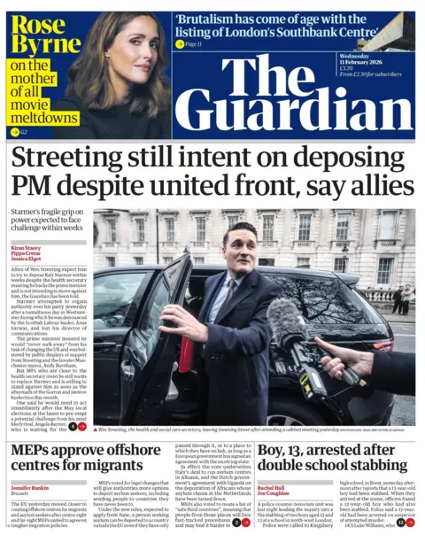 "Streeting still intent on deposing PM despite united front, say allies" reads the headline on the front page of the Guardian. 