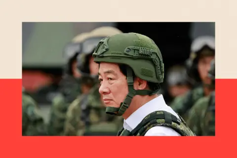 How Taiwan is preparing for a China attack with acting, fake blood and fake missile attacks 46 Ritchie B Tongo / EPA/Shutterstock Taiwanese President William Lai in army gear, including a green helmet