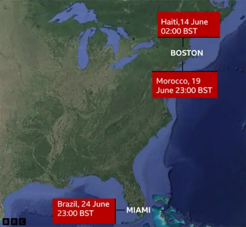Map of the usa showing when and where the scotland games 