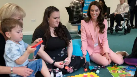 The Princess of Wales sitting on the floor with Kinship Carers and children during a visit to the Saint Pancras Community Association. 