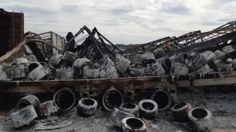 Cambridgeshire Constabulary The destroyed trailers and tyres