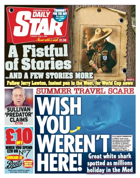 The headline on the front page of the Daily Star reads: “Wish you weren't here”.