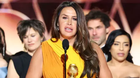 Getty Images Karla Sofía Gascón wins Best Motion Picture Musical or Comedy for "Emilia Pérez" during the 82nd Annual Golden Globes held at The Beverly Hilton on January 05, 2025 in Beverly Hills, California