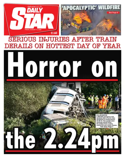 The headline on the front page of the Daily Star reads: "Horror on the 2.24pm."
