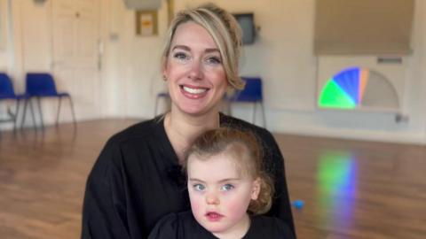 Zara Dodds and her daughter Aurora pictured in a dance studio
