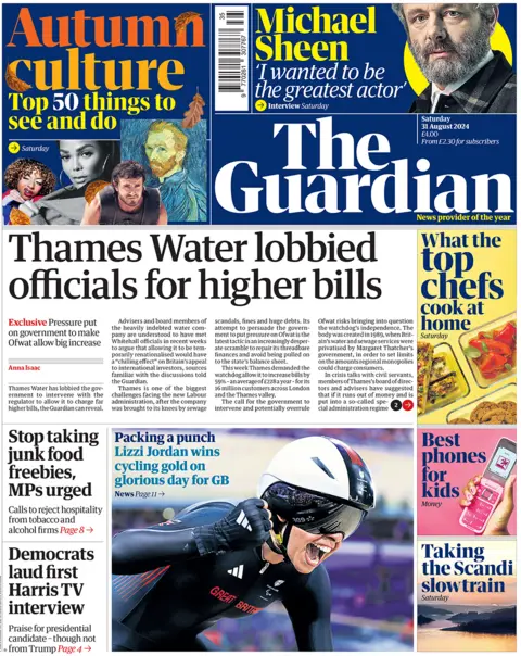 Front page of the Guardian