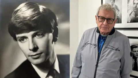 Herbert Shergold/BBC A black and white portrait of David Wilson, left, taken in the 1960s, next to a photo of him taken today. David is wearing a grey coat and has grey hair in the photo on the right