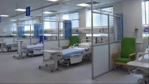 Worcestershire Acute Hospitals NHS Trust Hospital beds inside a newly completed ward