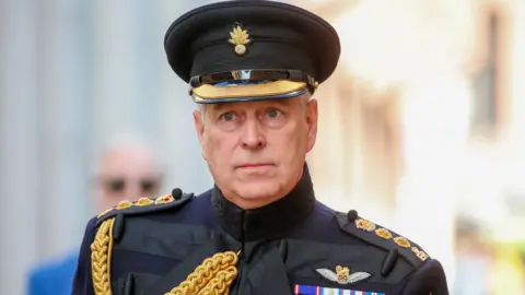 EPA Prince Andrew pictured during the commemorative ceremony of the 75th anniversary of the liberation of Bruges, in Brugge, Belgium, 2019