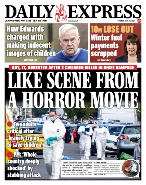 The headline on the front page of the Daily Express reads: "Like scene from a horror movie"