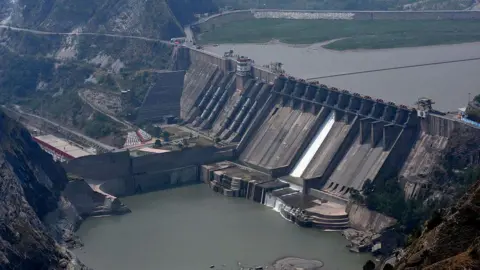 AFP This photograph taken on April 16, 2025 depicts a view of the Salal Dam on the Chenab River in the Reasi district of Jammu and Kashmir, India, also known as the Salal Hydroelectric Power Station. It was the first hydropower project established under the Indus Waters Treaty regime by India in Jammu and Kashmir