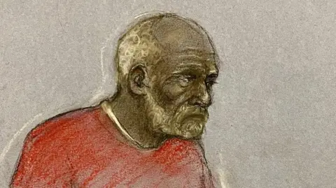 Ryland Headley wearing a red jumper in a court sketch