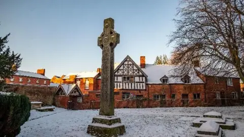 General view of snowy scenes in Owestry 