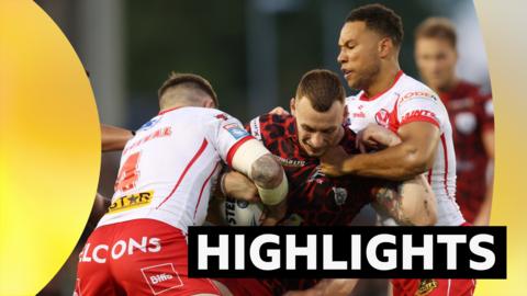 Leigh's Frankie Halton is tackled against St Helens