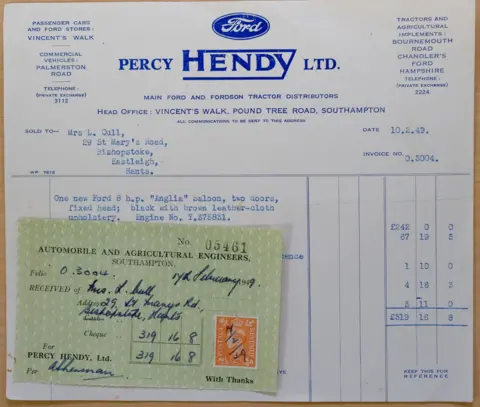 Hendy Group The original 1949 sales invoice shows Ms L. Gull of Eastleigh paid £319, 16 shillings and eight pence.