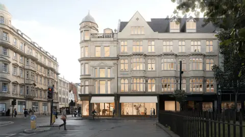 A general view picture of how the former Debenhams store could look with lab space inside the building and a traffic light towards George Street on the left of the picture.
