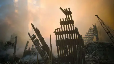 Getty Images Destruction at the site of the World Trade Centre, New York, On September 11, 2001