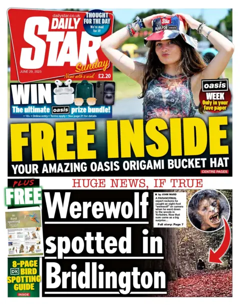 "Werewolf spotted in Bridlington" reads the headline on the front page of the Daily Star.