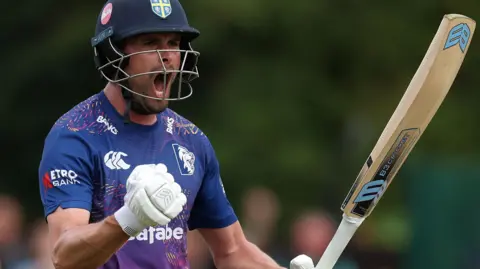 Will Rhodes celebrates during Durham's win over Glamorgan in the One-Day Cup