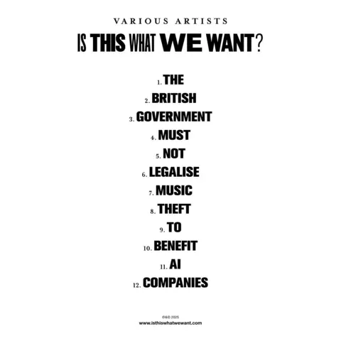 Various Artists The tracklisting on the back cover of the album carries a message: The British government must not legalise music theft to benefit AI companies.