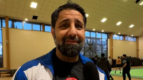 A kabaddi player looking at the camera