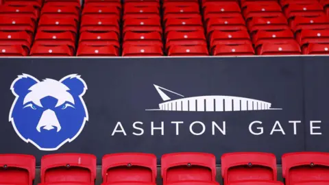 The Bristol Bears logo on the seats inside Ashton Gate