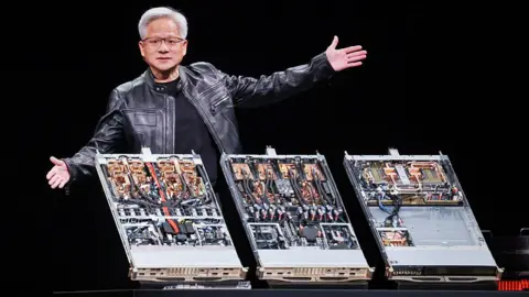 Nvidia co-founder and CEO Jensen Huang delivers the first keynote speech of Computex 2025 at the Taipei Music Center in Taipei on May 19, 2025. 