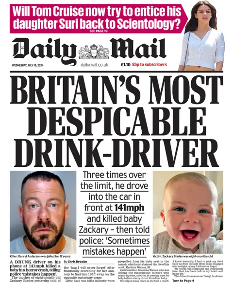 Daily Mail front page for 10/07/24