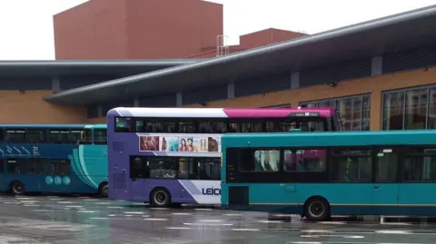 Buses in their docks at Haymarket Bus Station