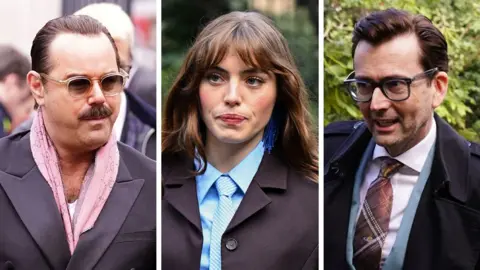 PA Media/Getty Images Composite image of Danny Dyer, Bella Maclean and David Tennant, from the chest up. All are dressed in formal clothing