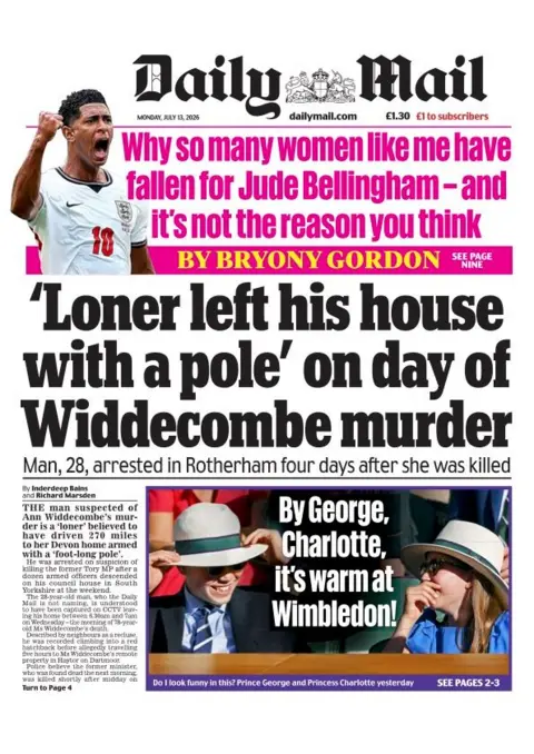 "'Loner left his house with a pole' on day of Widdecombe murder," reads the headline on the front page of the Daily Mail. 