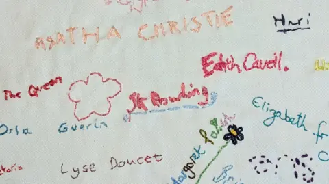 Layla Khoo A zoomed in photo of the artwork shows various names of women such as JK Rowling, Elizabeth Fry and Agatha Christie