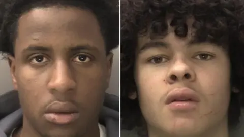 West Midlands Police A collage of two custody images of teenages boys, one has long curly hair and one has short black hair