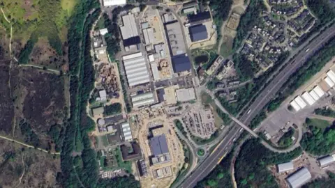 An aerial view of Longcross Studios in Chertsey