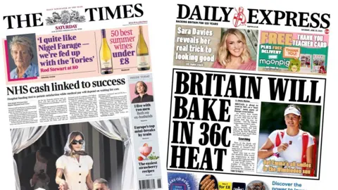 A composite image of the front pages of the Times and the Daily Express on 28 June 2025