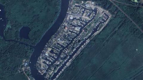 A satelite view of Brundall Marina