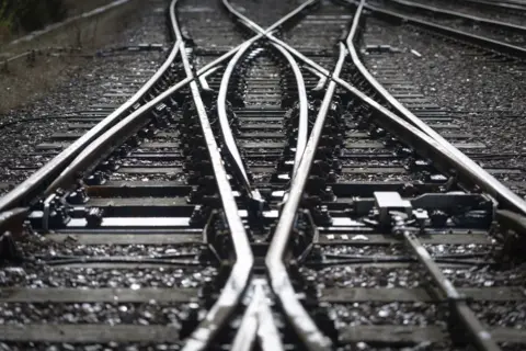 Close up of train tracks