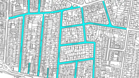 North Somerset Council A map of streets in Weston-super-Mare with the streets due to be part of the pilot coloured in blue. 