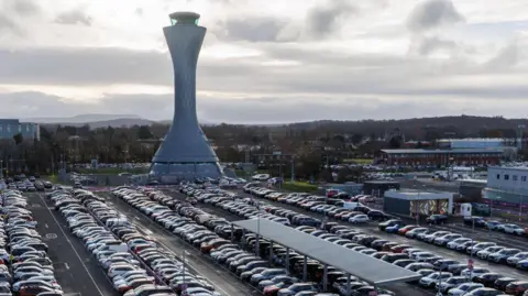 Edinburgh Airport's car park from above 