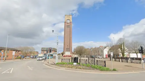 The memorial clock tower in the centre of Coalville