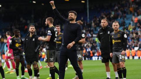 Russell Martin, Manager of Southampton acknowledges the fans following the Championship match between Leeds United and Southampton FC at Elland Road