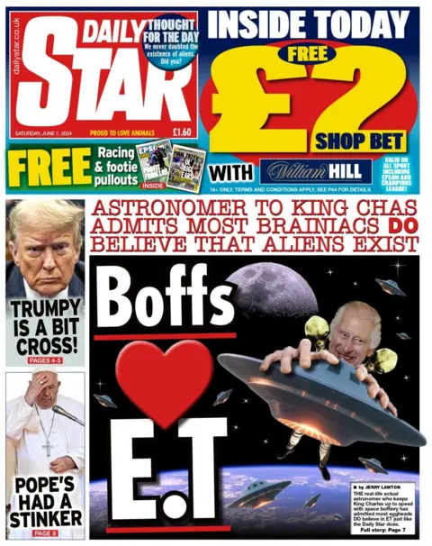 The Daily Star headline reads: Boffs love ET