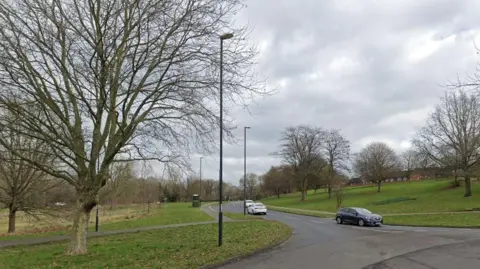 General view of Prince Charles Avenue. There are trees on either side of the road with lamp post and houses in the background. 