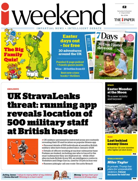 "UK StravaLeaks threat: running app reveals location of 500 military staff at British bases" reads the headline on the front page of the i Paper.