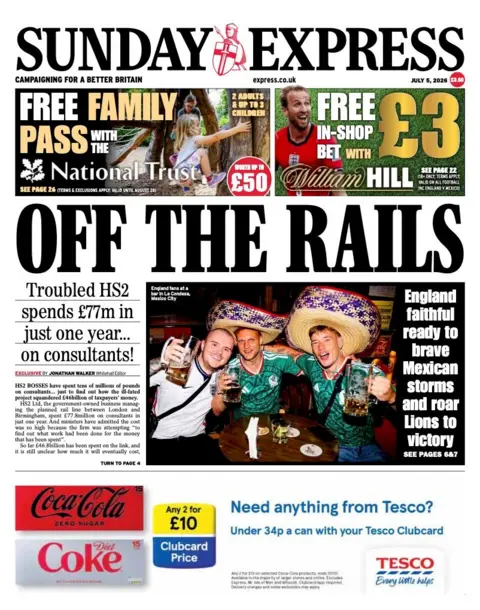 The headline on the front page of the Sunday Express reads: “Off the rails”.