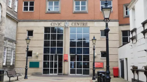 The entrance to Stoke On Trent City Council's Civic Centre.
